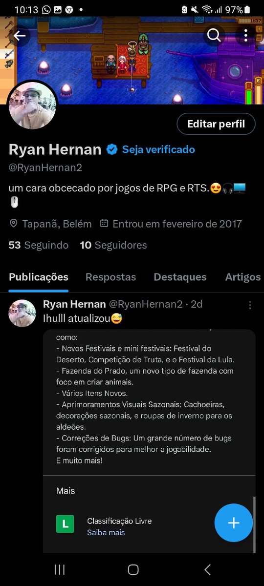 RyanHernan2's tweet photo. Sério, eu olhei meu perfil e vi de relance aquela verificação e eu achei que meu perfil tinha verificação KKKKK nunca havia notado aquilo ali. https://t.co/kJIQ69Njbp