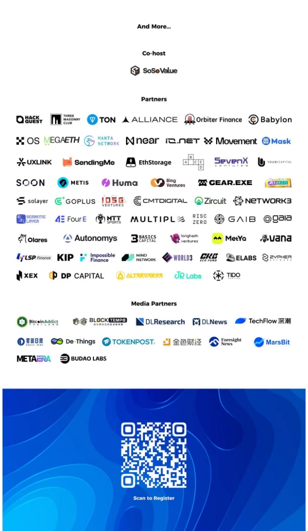 ChainCatcher_'s tweet photo. 🔥「DEINSIGHT 2024」

🏆由 @ChainCatcher_ & #RootData 共同主办，@SoSoValueCrypto 联合主办，100+家重磅合作伙伴和媒体参与，联袂出席 #DEINSIGHT2024，共同探讨行业前景，洞见未来。

⏰11月11日全天在 #曼谷 日航酒店（Hotel Nikko Bangkok）#Devcon 最大活动与您不见不散！!

⛓️Luma报名链接：https://t.co/EeQ0g6pLeI

👏Keynote Speech：@Quark_Chain、@EthStorage、@alliancedao、@humafinance、@gaib_ai、@solayer_labs、@megaeth、@MantaNetwork、@MetisL2、@CatizenAI、@1inch

🙌Panel：@SemanticLayer、@MetaWebVC、@zircuit、@movementlabsxyz、@gear_techs、@YoubiCapital、@babylonlabs_io、@LSP_Fi、@CKBEcoFund、@AutonomysNet、@mindnetwork_xyz、@mtt_sports、@puffpaw、@CMT_Digital、@ionet、@MTP_Network、@Olares_OS、@network3_ai、@withvana、@ABCDELabs、@LongHashVC、@BingVentures、@IOSGVC、@soon_svm、@UXLINKofficial、@masknetwork、@Sending_Network、@metyacom、@WORLD3_AI、@Orbiter_Finance、@RiscZero、@impossiblefi、@Zypher_Network、@AlterVerseGame、@AEON_Community、@News_Techub