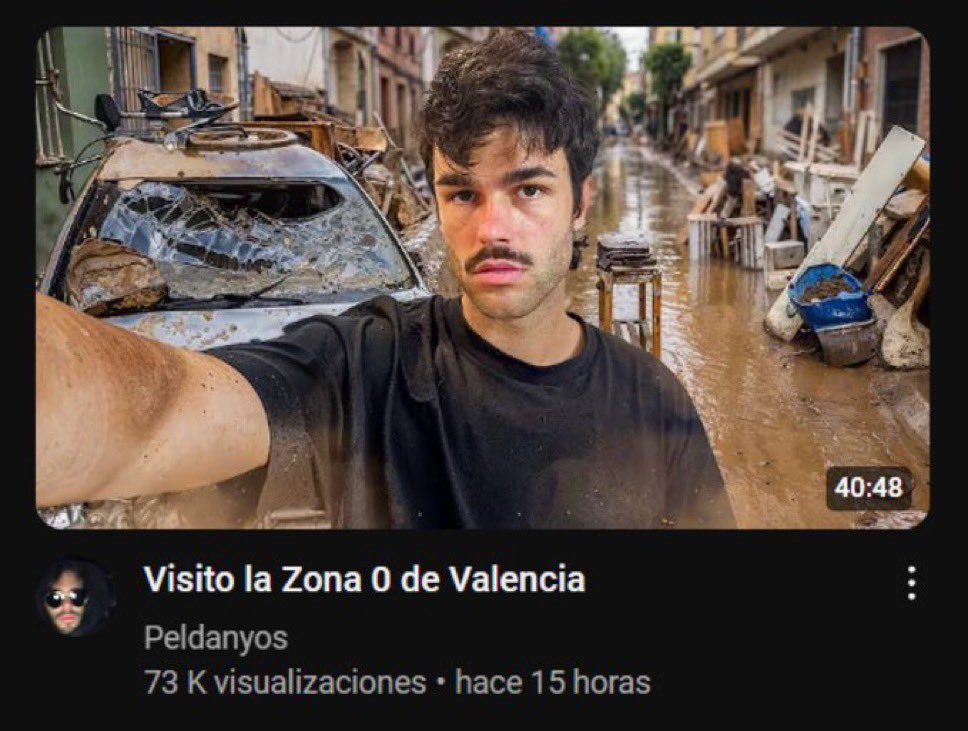 La ayuda humanitaria no tiene ideología pero yo voy a hacerme una foto en mi habitación, editarla para que parezca que estoy doblando el lomo y pasarme 40 minutos de vídeo fetichizando (y monetizando) la miseria de una clase trabajadora valenciana que lo ha perdido todo.