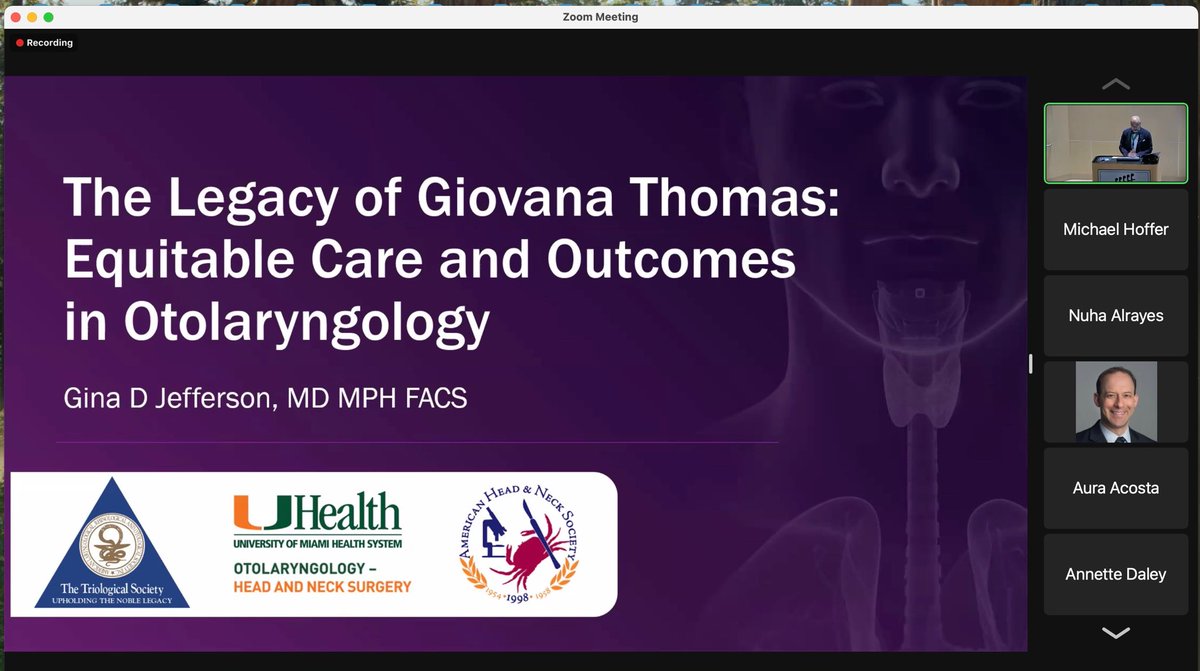 Thank you very much Dr. Jefferson for a meaningful and emotional inauguration to this tribute.  Lots of people to thank at the University of Miami.  As President of the ⁦<a href="/Triological/">The Triological Society</a>⁩ proud that our logo was on display