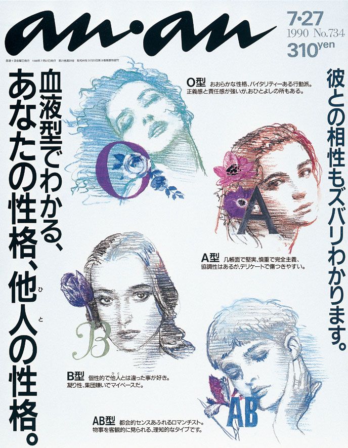 anan_mag's tweet photo. 11月11・16日に開催する「 #ananFES 」を前に、1970年の創刊以来の『#anan』を紹介しています。

今日紹介するのは no. 734 （1990.7.20）の『anan』。「#血液型 特集」特集です🐼

https://t.co/27txhQOovI https://t.co/zkWJjfHemT