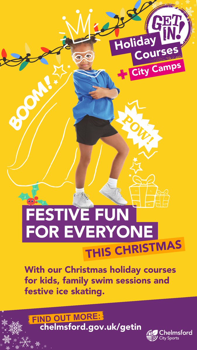 🎅 Keep the kids active &amp; merry this holiday season! Our Kids Camps are filled with games, crafts, swimming, &amp; more for ages 4-12. 
Book now for early bird and sibling discounts — just call 01245 615050 or book online! 🏃‍♀️🎨🎄 chelmsford.gov.uk/getin
#HolidayCamps #KidsActivities