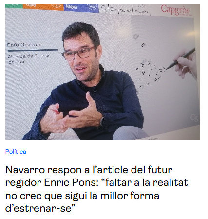 🧵 1/5 Des del Grup Municipal En Comú Podem volem respondre a les declaracions de l'alcalde Rafa Navarro en el que afirma que el nostre regidor Enric Pons falta a la realitat en un article d'opinió publicat a capgros.com. CC <a href="/PremiaMedia_/">Premià Mèdia</a>
