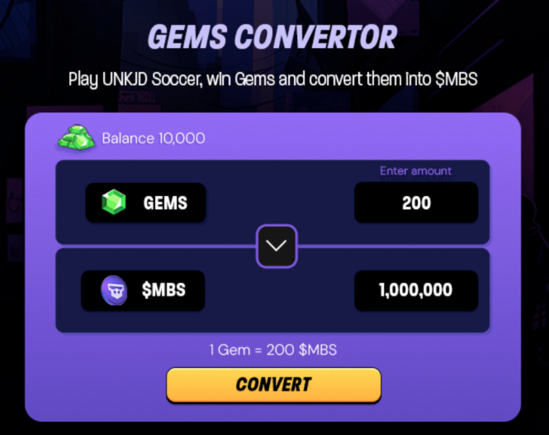 LINEUP_games's tweet photo. 3/ From gameplay to tangible rewards: the Gems Convertor empowers players to become more deeply involved in the UNKJD ecosystem.

Win Gems in tournaments and convert them to $MBS to unlock staking, exclusive items, and more. 🔥 https://t.co/GTGPqrHNOw