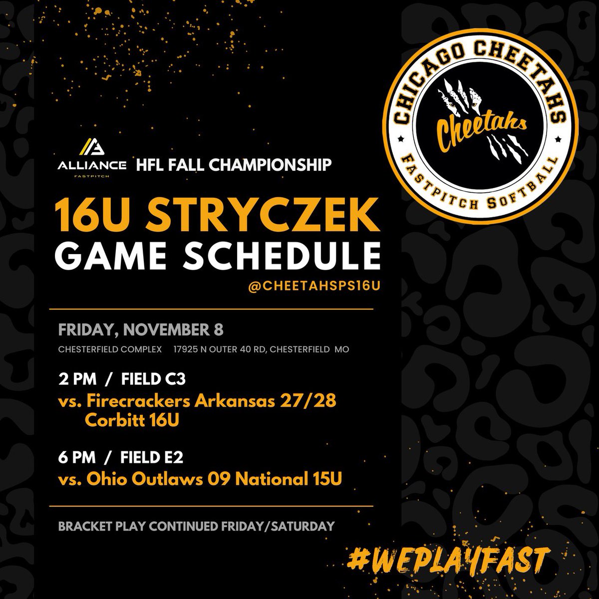 Chicago Cheetahs Stryczek 16u (@cheetahsps16u) on Twitter photo Last tournament of the fall! Come check us out! #GoCheetahs #WePlayFast <a href="/BoDomeBville/">Bo Dome Bensenville</a> <a href="/ExtraInningSB/">EXTRA INNING SOFTBALL</a> <a href="/LineDsoftball/">Line Drive Media</a> @Los_Stuff <a href="/LegacyLegendsS1/">Legacy & Legends Softball</a> <a href="/PGFnetwork/">PGF</a> <a href="/thealliancefp/">The Alliance Fastpitch</a> Last tournament of the fall! Come check us out! #GoCheetahs #WePlayFast <a href="/BoDomeBville/">Bo Dome Bensenville</a> <a href="/ExtraInningSB/">EXTRA INNING SOFTBALL</a> <a href="/LineDsoftball/">Line Drive Media</a> @Los_Stuff <a href="/LegacyLegendsS1/">Legacy & Legends Softball</a> <a href="/PGFnetwork/">PGF</a> <a href="/thealliancefp/">The Alliance Fastpitch</a>