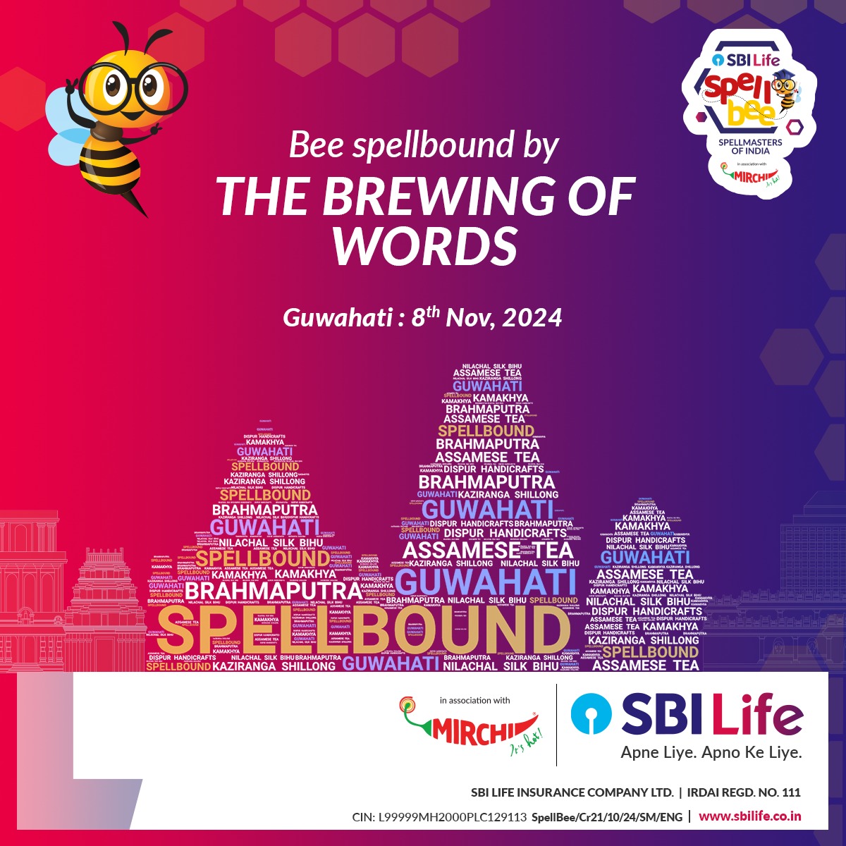 SBILife's tweet photo. The bees are spelling their way to cities. Get your words ready for a spellbound round of Spell Bee. โ
#SpellBee #Spellbound #SpellMaster #SpellMasterSpellBee #SpellingCompetition #SBILife #ApneLiyeApnoKeLiye #Guwahati #Chennai https://t.co/gUfgHEHNIM