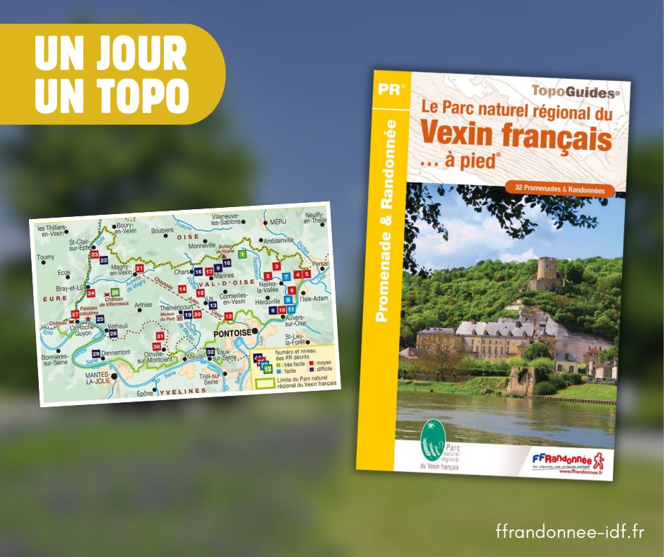 ✨𝟭 𝗝𝗢𝗨𝗥 𝟭 𝗧𝗢𝗣𝗢 ✨
𝗟𝗲 𝗣𝗮𝗿𝗰 𝗻𝗮𝘁𝘂𝗿𝗲𝗹 𝗿𝗲́𝗴𝗶𝗼𝗻𝗮𝗹 𝗱𝗲 𝗩𝗲𝘅𝗶𝗻 𝗳𝗿𝗮𝗻𝗰̧𝗮𝗶𝘀... 𝗮̀ 𝗽𝗶𝗲𝗱 🍃

Avec ce TopoGuide®, découvrez 32 circuits de randonnées au cœur du Parc naturel régional du Vexin. 🥾

👉 Disponible sur : ffrandonnee-idf.fr/boutique/