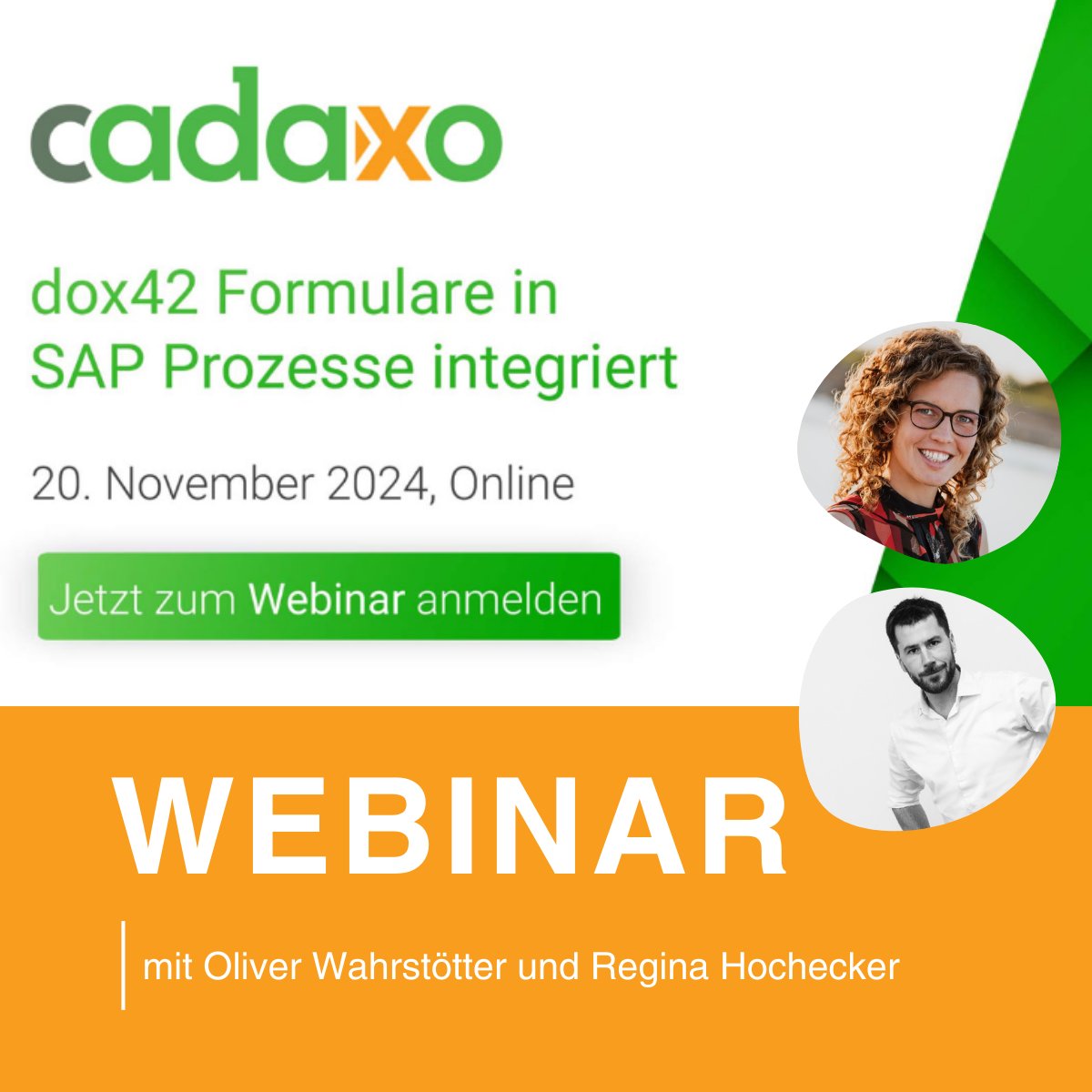 📢 Save the Date! Am 20. November 2024 veranstalten wir gemeinsam mit dox42 ein spannendes Webinar!

Jetzt anmelden unter: lnkd.in/dTAj6U5Q
Entdeckt den dox42 Connector for SAP® Systems powered by Cadaxo: lnkd.in/d9zqEatT