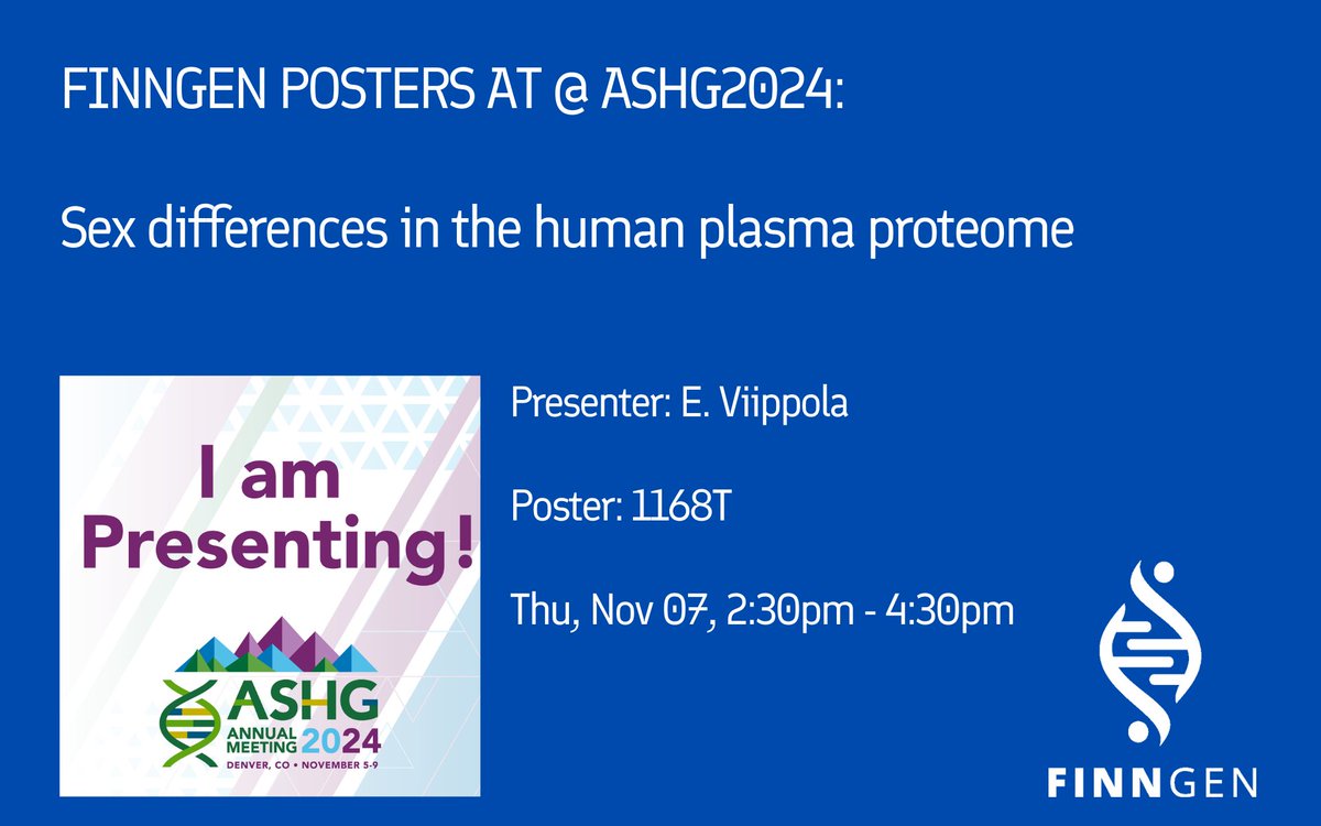 FinnGen (@finngen_fi) on Twitter photo Board 1168T: Sex differences in the human plasma proteome
Presenter: Essi Viippola <a href="/essivvv/">Essi Viippola</a> Board 1168T: Sex differences in the human plasma proteome
Presenter: Essi Viippola <a href="/essivvv/">Essi Viippola</a>
