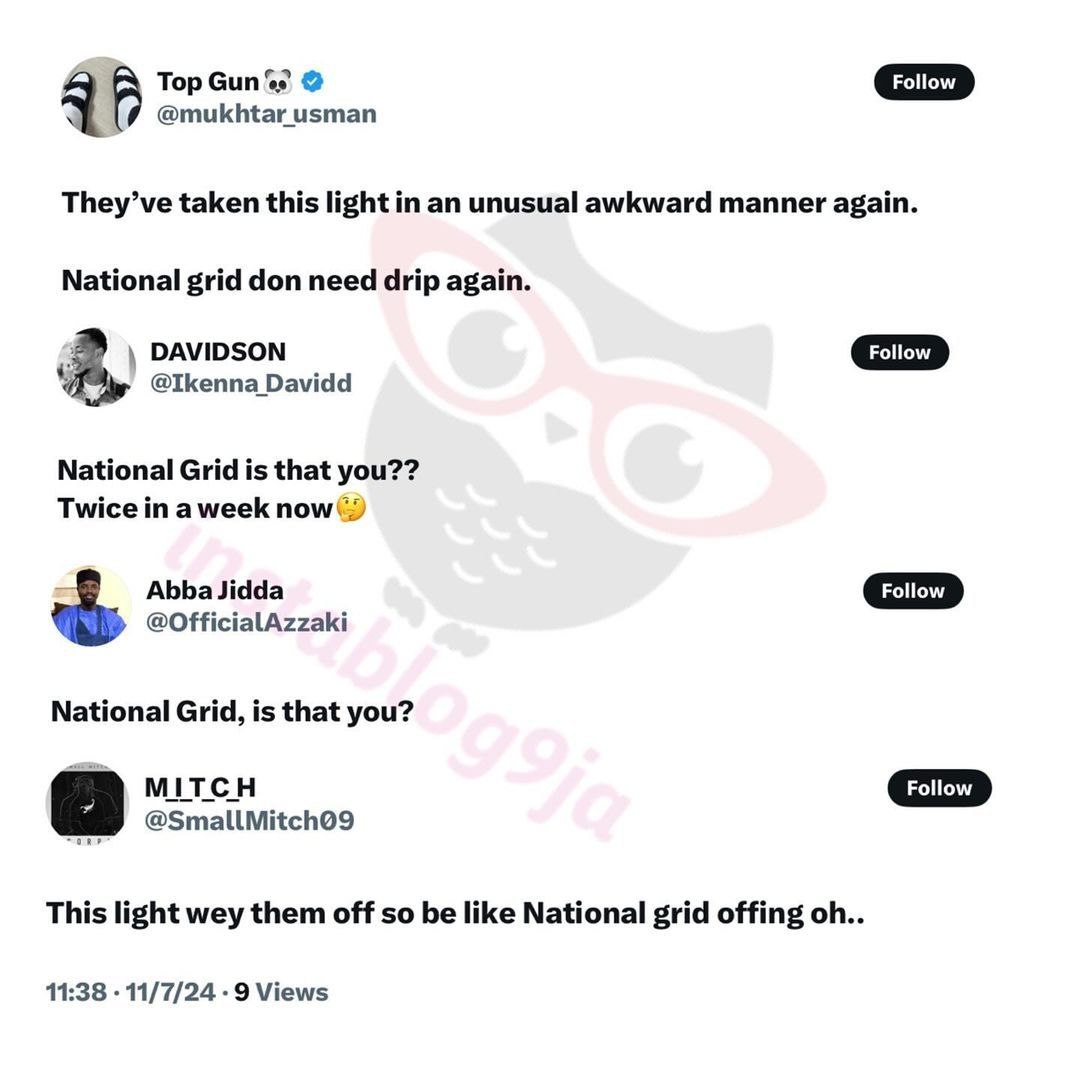 instablog9ja's tweet image. Just In: National grid experiences a setback.