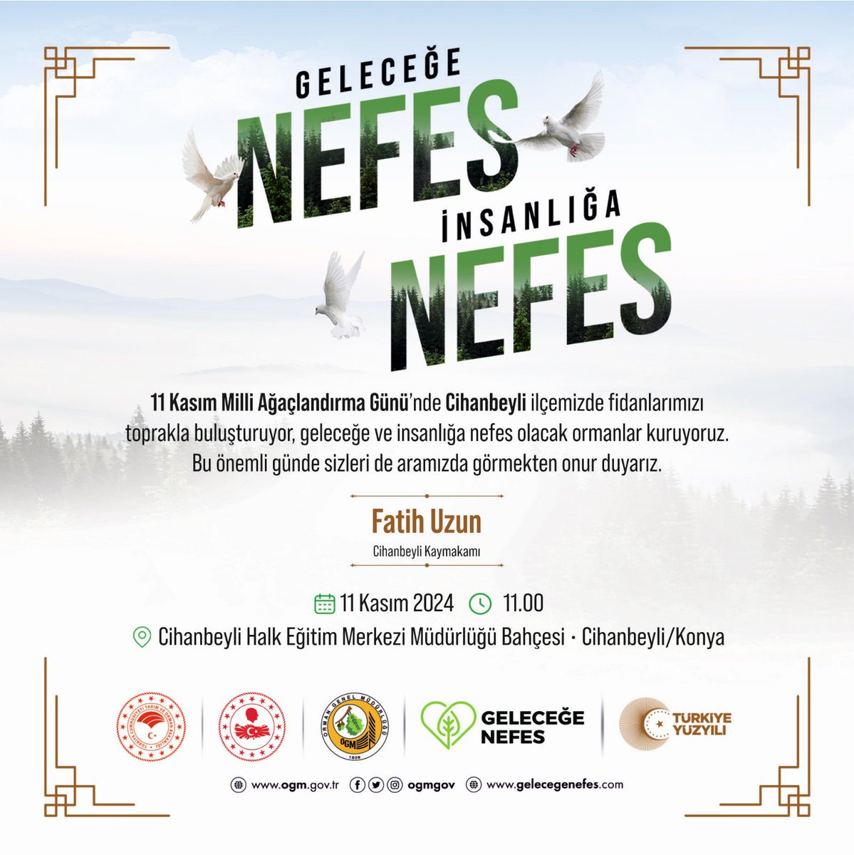 CihanbeyliKym's tweet photo. Daha yeşil bir Cihanbeyli için,
Milli Ağaçlandırma Günü'nde fidanlarımızı toprakla buluşturuyoruz.

Haydi Cihanbeyli!

🗓️11.11.2024 Pazartesi
🕚11:00
📌Cihanbeyli Halk Eğitim Merkezi Müdürlüğü Bahçesi

Tüm halkımız davetlidir.
#Cihanbeyli https://t.co/Lb9bNGXxFl