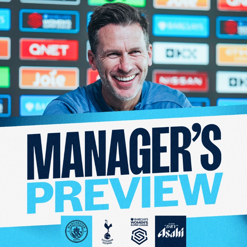 ManCity's tweet photo. 𝗣𝗥𝗘𝗦𝗦 𝗖𝗢𝗡𝗙𝗘𝗥𝗘𝗡𝗖𝗘

🆚 Tottenham (H)
🏆 @BarclaysWSL
🎙️ Gareth Taylor
⤵️ Watch live