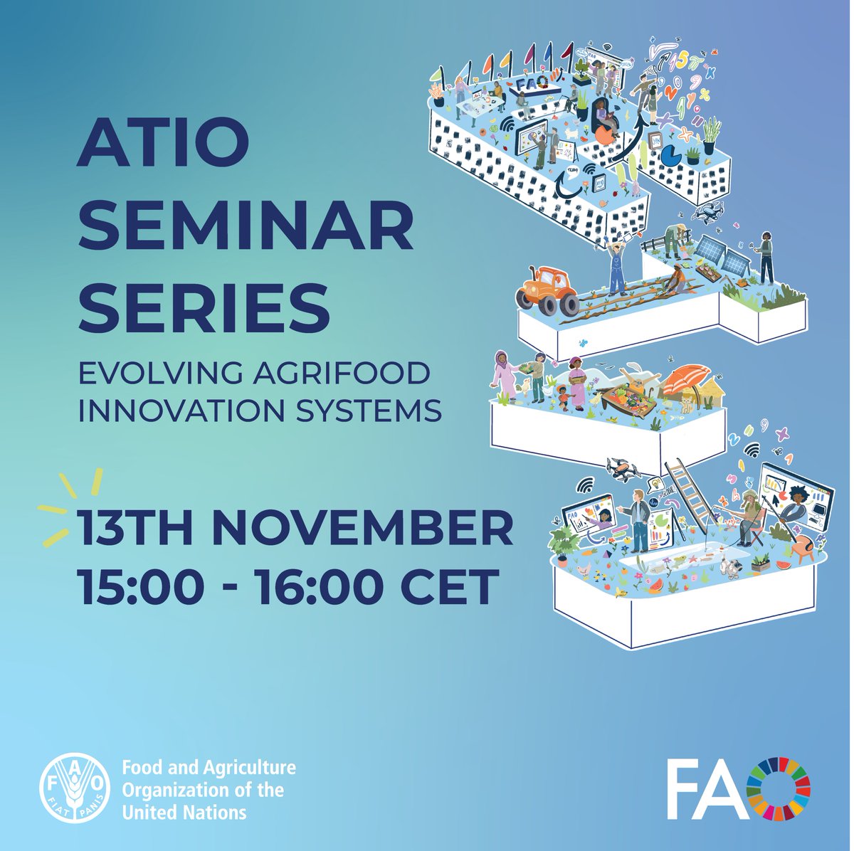 FAO Innovation (@faoinnovation) on Twitter photo Ready to dive into the future of #AgInnovation?✨🔭
Join our #ATIO Seminar Series! The next session, on "Evolving agrifood innovation systems," will feature Prof. Laurens Klerkx as guest speaker.
📅 13 November
🕒 15:00-16:00 CET
📍 <a href="/FAO/">Food and Agriculture Organization</a> HQ & Zoom
🔗 buff.ly/3YEOdud Ready to dive into the future of #AgInnovation?✨🔭
Join our #ATIO Seminar Series! The next session, on "Evolving agrifood innovation systems," will feature Prof. Laurens Klerkx as guest speaker.
📅 13 November
🕒 15:00-16:00 CET
📍 <a href="/FAO/">Food and Agriculture Organization</a> HQ & Zoom
🔗 buff.ly/3YEOdud