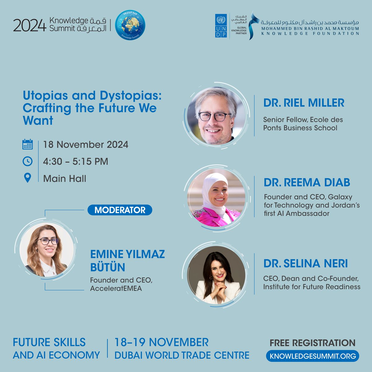 "Utopias and Dystopias: Crafting the Future We Want" – Discover the valuable insights and discussions this session will bring. To learn more, register now for the largest knowledge summit of its kind in the world. Registration link: mbrf.ae/knowledgesummi…

🗓️ 18-19 November 
📍