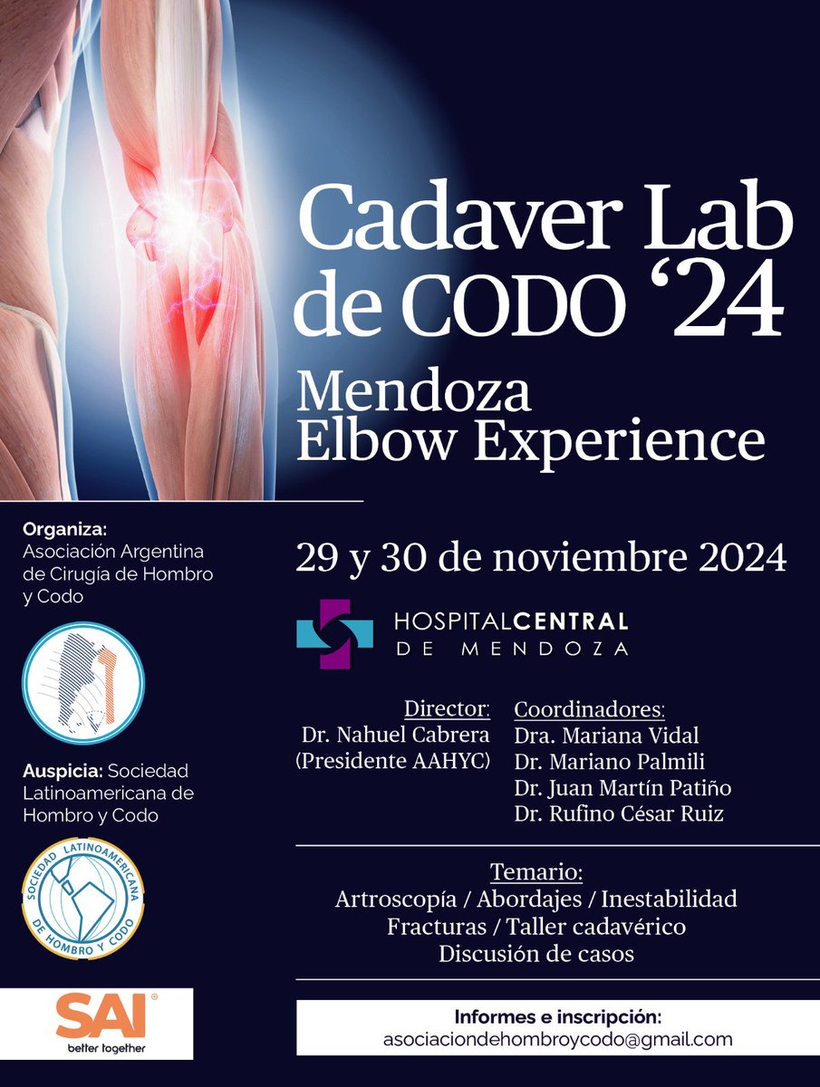 Últimas vacantes!! 
info hombroycodo.org.ar
asociciondehombroycodo@gmail.com
@asociaciondehombroycodo 
@saimedicineok 
#codo #traumatologia #surgery <a href="/arthroscopy/">arthroscopy</a>
