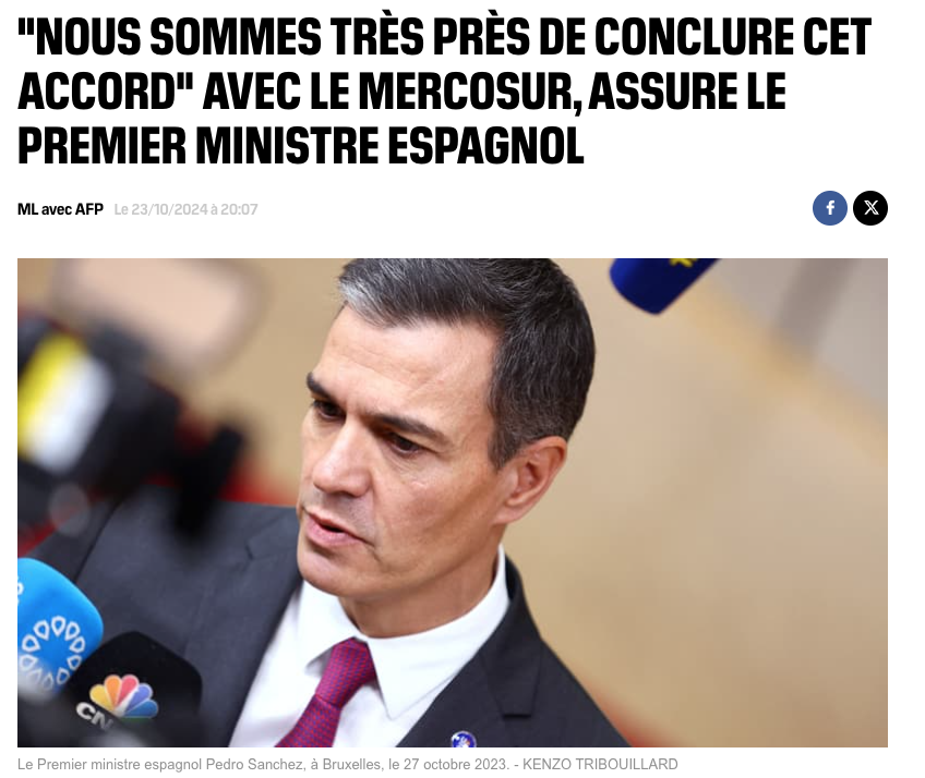 StopTAFTA's tweet photo. "Nous sommes très près de conclure cet accord" avec le Mercosur, assure le Premier ministre espagnol
De son côté, la ministre française du commerce extérieur @sophieprimas juge une conclusion rapide "très hypothétique"
Qui dit vrai ?
Cette opacité n'est pas acceptable @Trade_EU https://t.co/ygGEdzRpRq