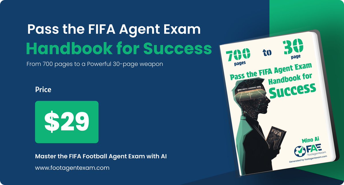 🚀 From One Agent to Another: The Ultimate 30-Page Handbook ⚽️

"Pass the FIFA Agent Exam - Handbook for Success"

From 705 pages to 30-Page essentials. Key rules, insights, and exam prep for long-term success! 🌟

Get it here 👉 buy.stripe.com/3csdSO49e2OLf9…