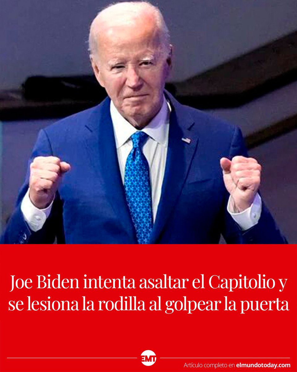 elmundotoday's tweet photo. Joe Biden intenta asaltar el Capitolio y se lesiona la rodilla al golpear la puerta: https://t.co/rHXOwMACnL https://t.co/PuAYdIL095