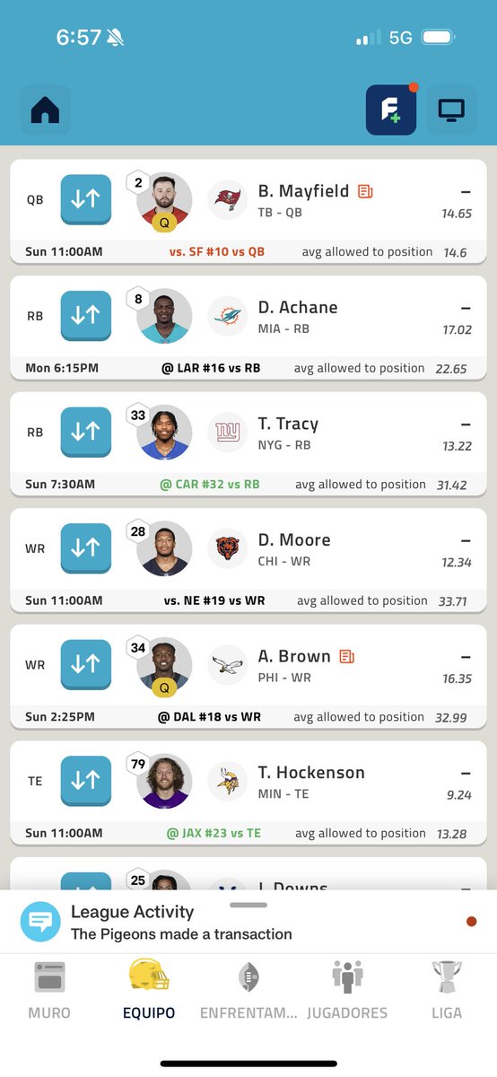 urirob's tweet photo. @MGutierrezNFL Buen día Mau, crees conveniente ofrecer a K walker o dj moore para un trade? Podría obtener algo mejor o me los quedo? Este es mi equipo y voy 4-5 perdí a rice y diggs https://t.co/Q3eWQKaqRK