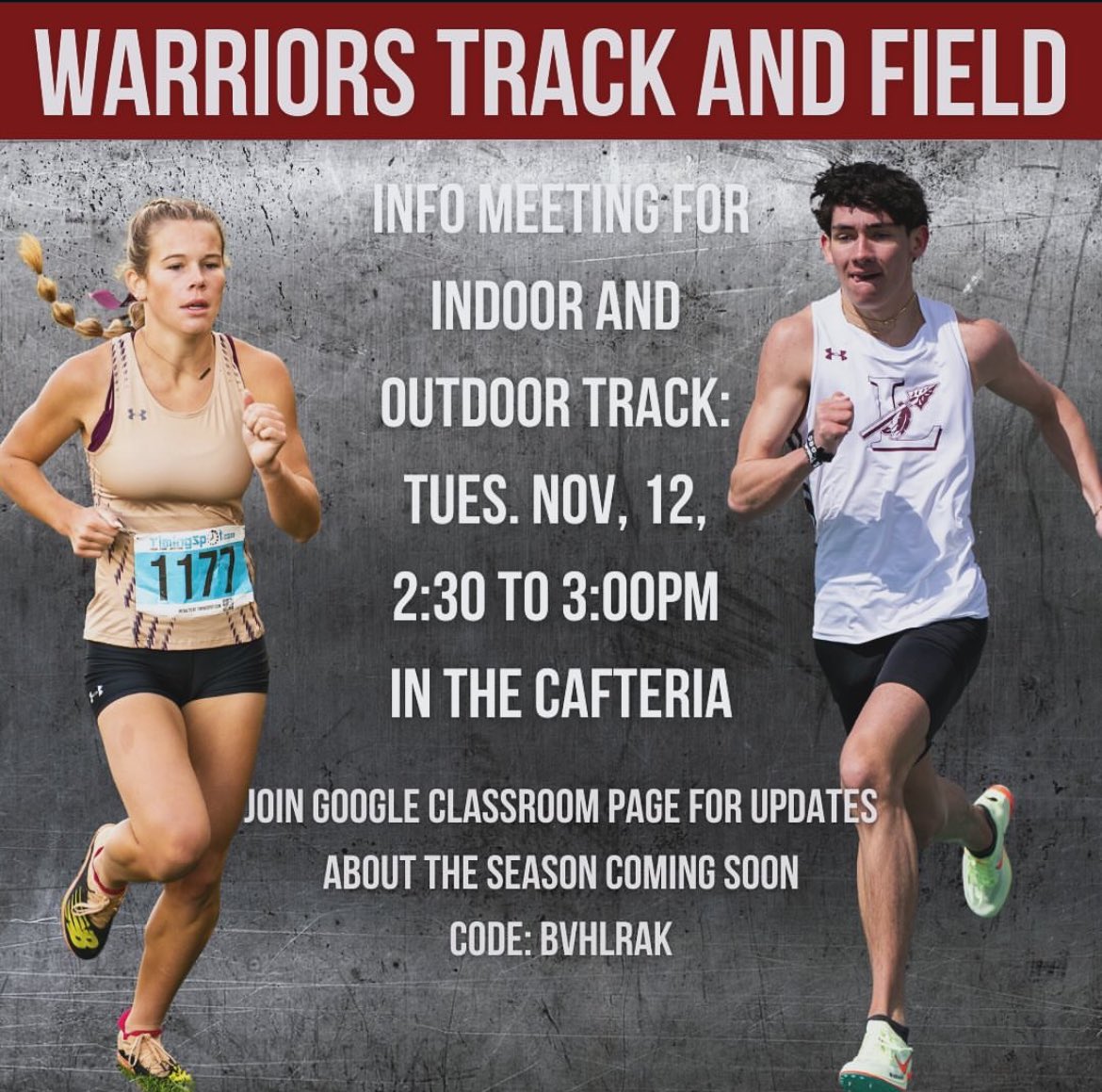 Track info meeting for athletes interested in indoor and/or outdoor track
Tuesday, November 11 
2:35 to 3:00ish in the cafeteria. 
Please spread the word! 

<a href="/LebanonAthDept/">Lebanon Athletics</a> 
<a href="/martincollier10/">martin collier</a>