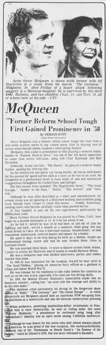 “My life was screwed up before I was born.” -SteveMcQueen
March 24, 1930 - November 7, 1980 #SteveMcQueen #OTD