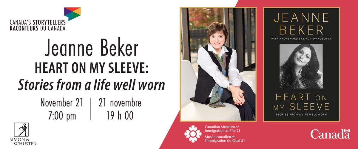 Nous avons l’honneur d’accueillir à nouveau Jeanne Beker, icône de la radio et de la mode, pour un événement mettant en lumière ses mémoires, Heart On My Sleeve: Stories from a life well worn.

🎟️ RSVP bit.ly/3AmbCsk