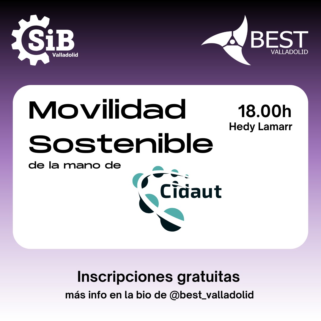 Esta tarde tenemos una actividad de la mano de <a href="/Cidaut/">Cidaut</a>

Nos vemos a las 18:00 en la sala Hedy Lamarr para hablar de movilidad sostenible. 🚗