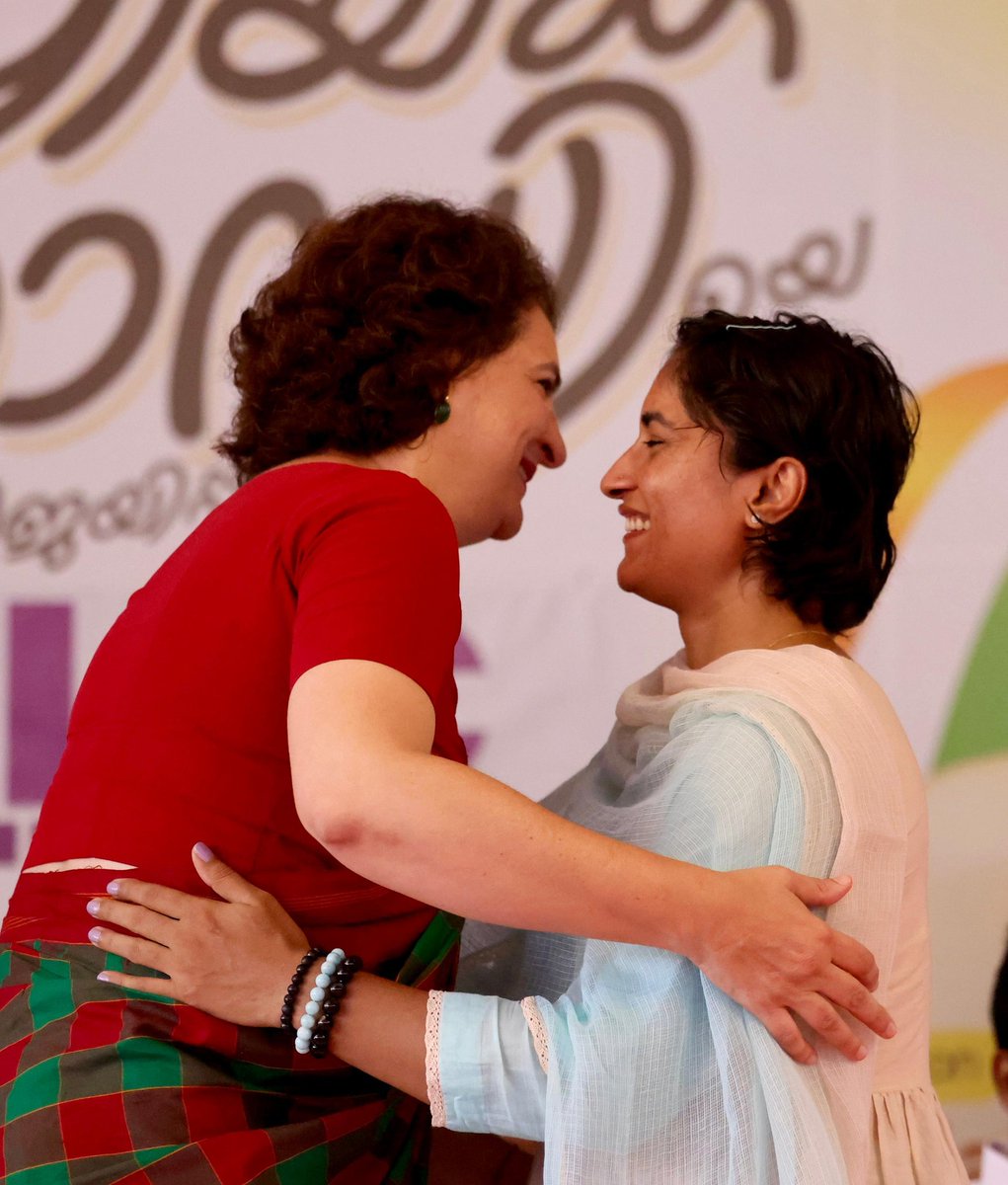 INCIndia's tweet photo. Wrestler and Congress MLA @Phogat_Vinesh ji joins Congress General Secretary Smt. @priyankagandhi ji's election campaign in Wayanad, bringing her winning spirit to the fight for a better India!

📍Kerala https://t.co/ThEv72yjwI