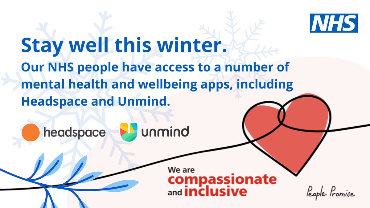 All #OurNHSPeople have free access to a number of mental health and wellbeing apps such as <a href="/Headspace/">Headspace</a> and <a href="/UnmindHQ/">Unmind</a>, which aim to help reduce stress, build resilience and aid better sleep. For more info on wellbeing app offers and how to sign up, visit: england.nhs.uk/supporting-our…