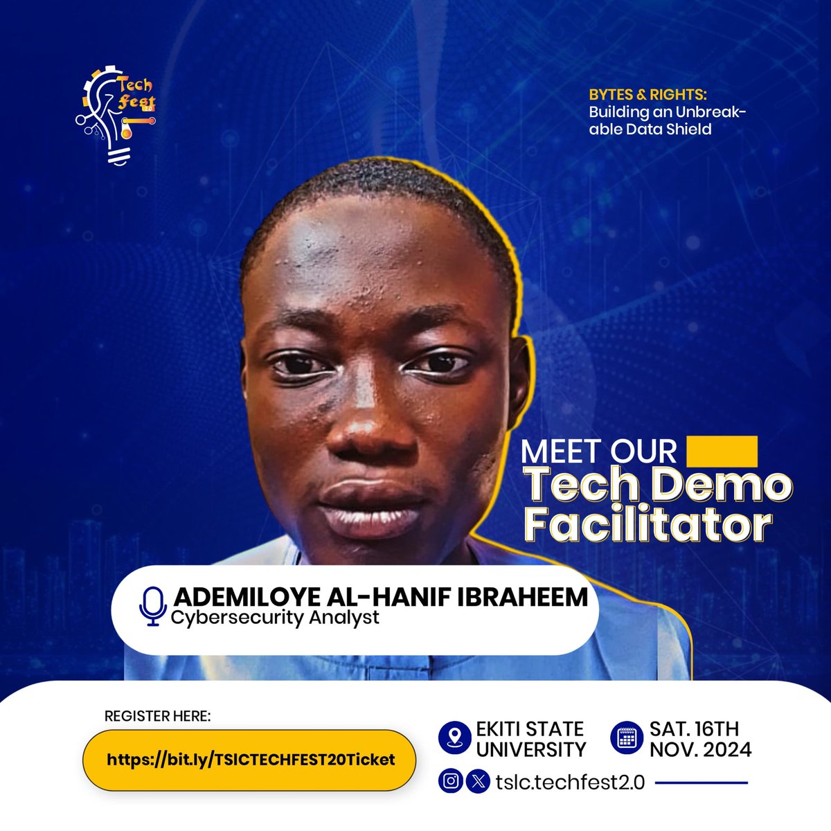 Introducing Ademiloye Al-Hanif Ibraheem, a Cyber Security analyst who  will be leading us through a tech demo on how to better protect ourselves in the digital world.