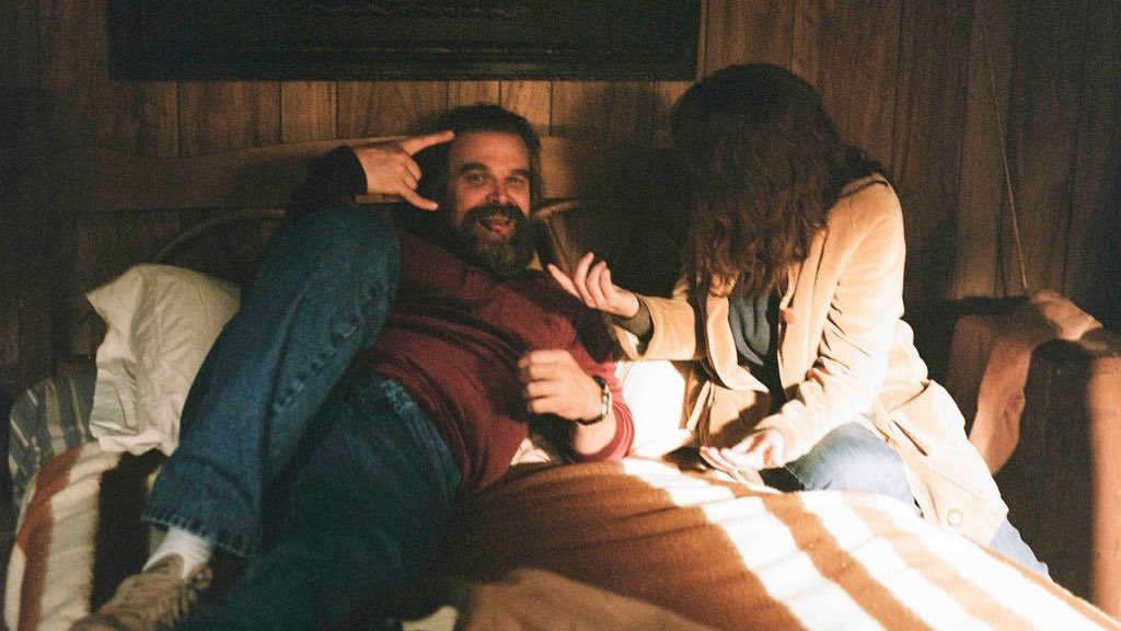 david harbour on the set of stranger things. that’s it. that’s the tweet.