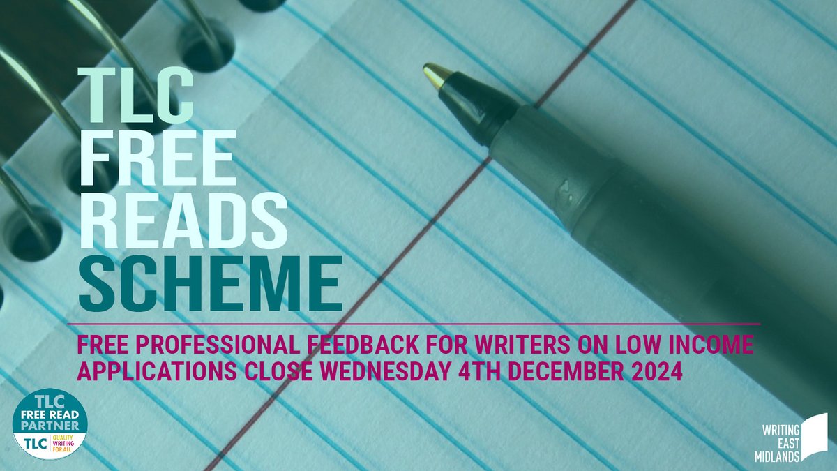 Writing East Midlands (@writingem) on Twitter photo For writers who need a fresh pair of eyes on their work the <a href="/TLCUK/">The Literary Consultancy</a> Free Reads Scheme is open!👀⬇️
With one month left to apply. You could be one of six writers to receive professional feedback from an editor - all for free.
Find out if your eligible:
bit.ly/FREEREADS For writers who need a fresh pair of eyes on their work the <a href="/TLCUK/">The Literary Consultancy</a> Free Reads Scheme is open!👀⬇️
With one month left to apply. You could be one of six writers to receive professional feedback from an editor - all for free.
Find out if your eligible:
bit.ly/FREEREADS