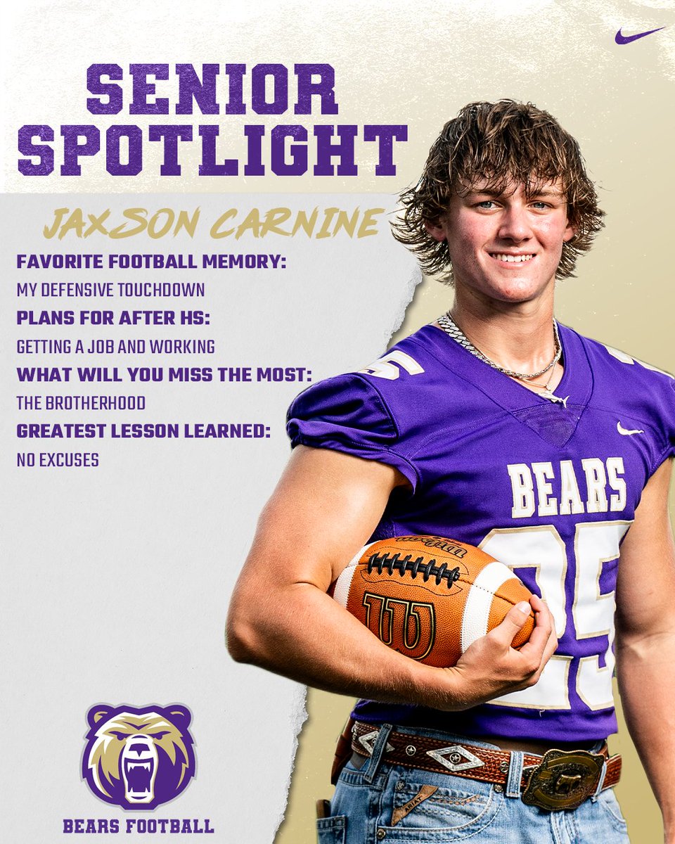 MHSBearFB's tweet photo. In honor of Senior Night this Friday, we will be recognizing our Seniors throughout the week!  Next up, is #25 Jaxson Carnine! https://t.co/RLDMfjwZ8d