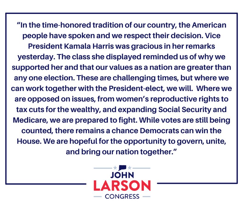 The class <a href="/KamalaHarris/">Kamala Harris</a> displayed yesterday reminded us why we supported her and that our values as a nation are greater than any one election.

My full statement on the 2024 Presidential Election: