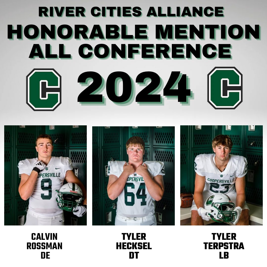 Coopersville HS Football (@coopersville_fb) on Twitter photo Congratulations to our All Conference Players in the Inaugural Season of River Cities Alliance! The Broncos finished regular season play very strong with a Conference Championship Title and will compete for the District Title Friday night, 11.8.2024!! <a href="/Coach_Kaman/">Coach Kaman</a> <a href="/chsbroncos/">Bronco Athletics</a> Congratulations to our All Conference Players in the Inaugural Season of River Cities Alliance! The Broncos finished regular season play very strong with a Conference Championship Title and will compete for the District Title Friday night, 11.8.2024!! <a href="/Coach_Kaman/">Coach Kaman</a> <a href="/chsbroncos/">Bronco Athletics</a>