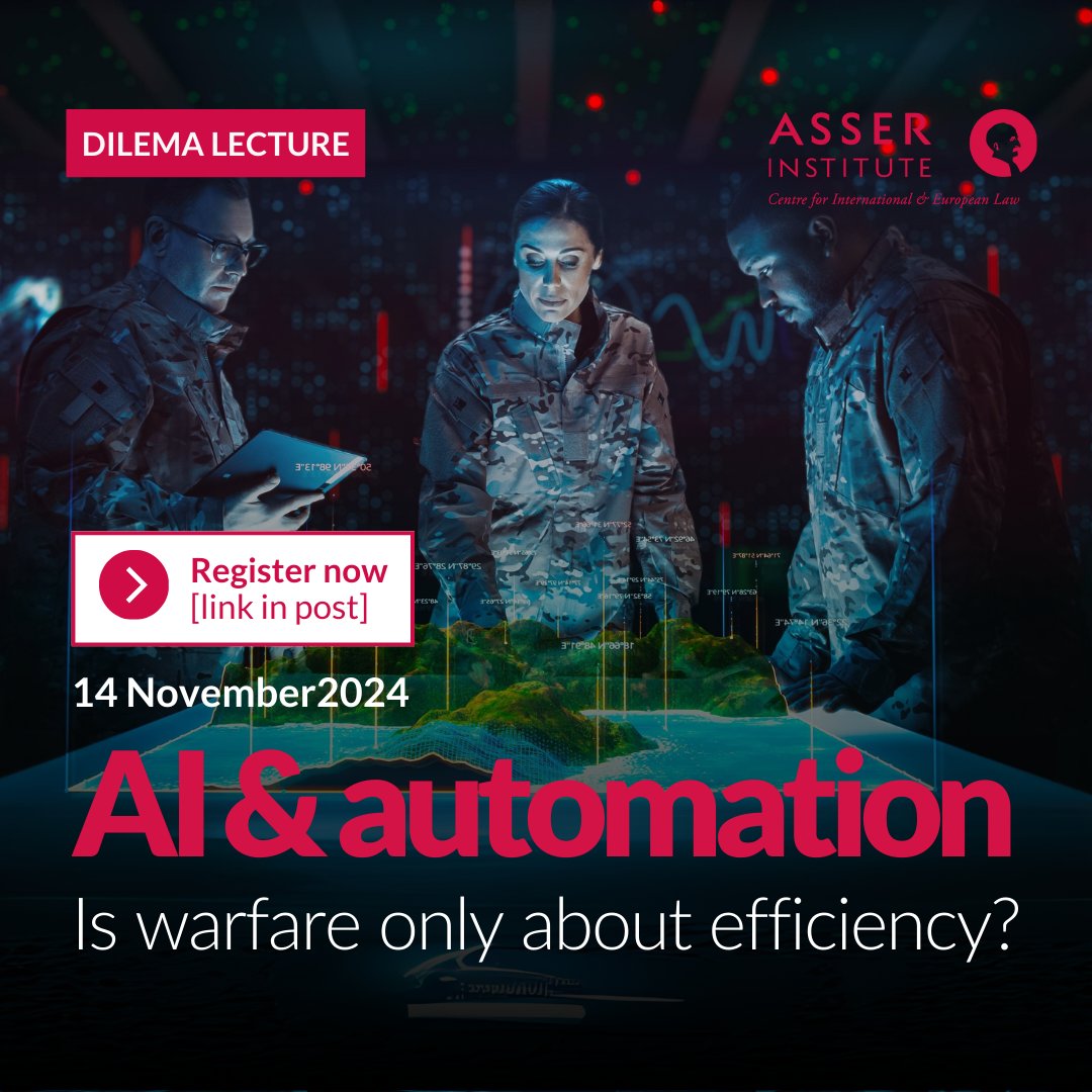 T.M.C. Asser Instituut (@tmcasser) on Twitter photo 💣How is #AI & #automation changing the face of #warfare? This lecture will explore a major #transformation where the state and even war’s original purpose become almost secondary. Interested in the future of #military & #technology? ➡️bit.ly/3UBxcjI
<a href="/RBarrettTaylor/">Dr Rupert Barrett-Taylor</a> 💣How is #AI & #automation changing the face of #warfare? This lecture will explore a major #transformation where the state and even war’s original purpose become almost secondary. Interested in the future of #military & #technology? ➡️bit.ly/3UBxcjI
<a href="/RBarrettTaylor/">Dr Rupert Barrett-Taylor</a>