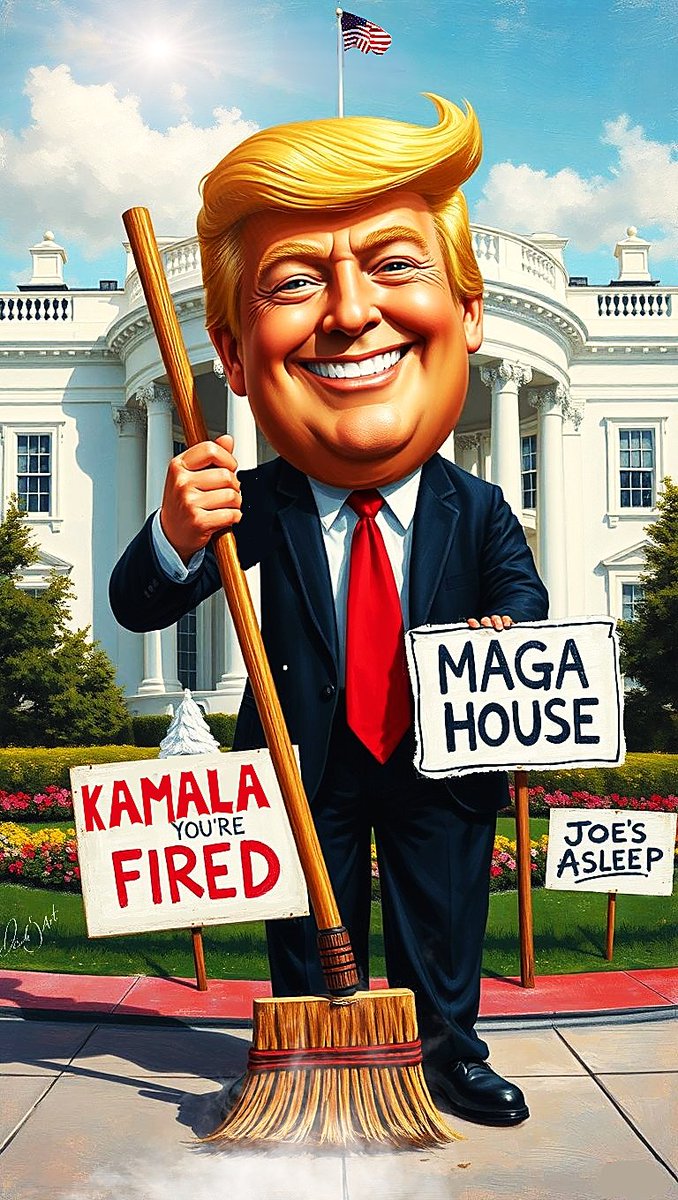 keredeloc's tweet photo. I did a good job on this one 👍😁
TIME FOR CLEAN SWEEP!! BACK TO THAT BEAUTIFUL WHITE HOUSE! 👋🧹💨 #magahouse 
#trump2024 #LFG  #dcole5art #KamalaYourFired #GoodbyeJoe #RedWave2024 #Maga 
@realDonaldTrump https://t.co/tgTgz2pLKH