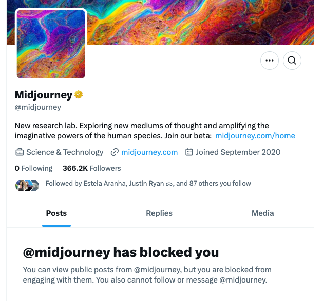 ednewtonrex's tweet photo. Midjourney has blocked me. As far as I can tell, this is because I suggested that they should pay the people whose work they train on.

It does seem that some AI companies will do anything not to engage with this debate. https://t.co/crp6ZJ5cDN