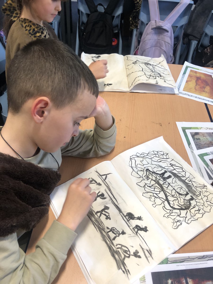 Year 3 have had a wonderful Stone Age Day today! They've been creating clay pots like the 'beaker people', researching cave paintings and recreating them using charcoal, making their own Stone Age 'rock' music and tenderising leather. What a fabulous day! 🐆