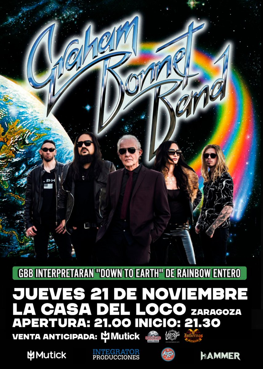 Graham Bonnet, el mítico vocalista de Rainbow y Alcatrazz, Michael Schenker Group, Impellitter leyenda viva de la historia del Rock  tocará íntegro el disco de Rainbow, “Down To Earth”, así como temas de MSG y Alcatrazz, además de temas propios. integratorproducciones.com/2024/09/graham…