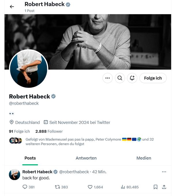 #roberthabeck braucht sofort ganz viele tausend Follower.   

Bitte weit teilen. Danke.