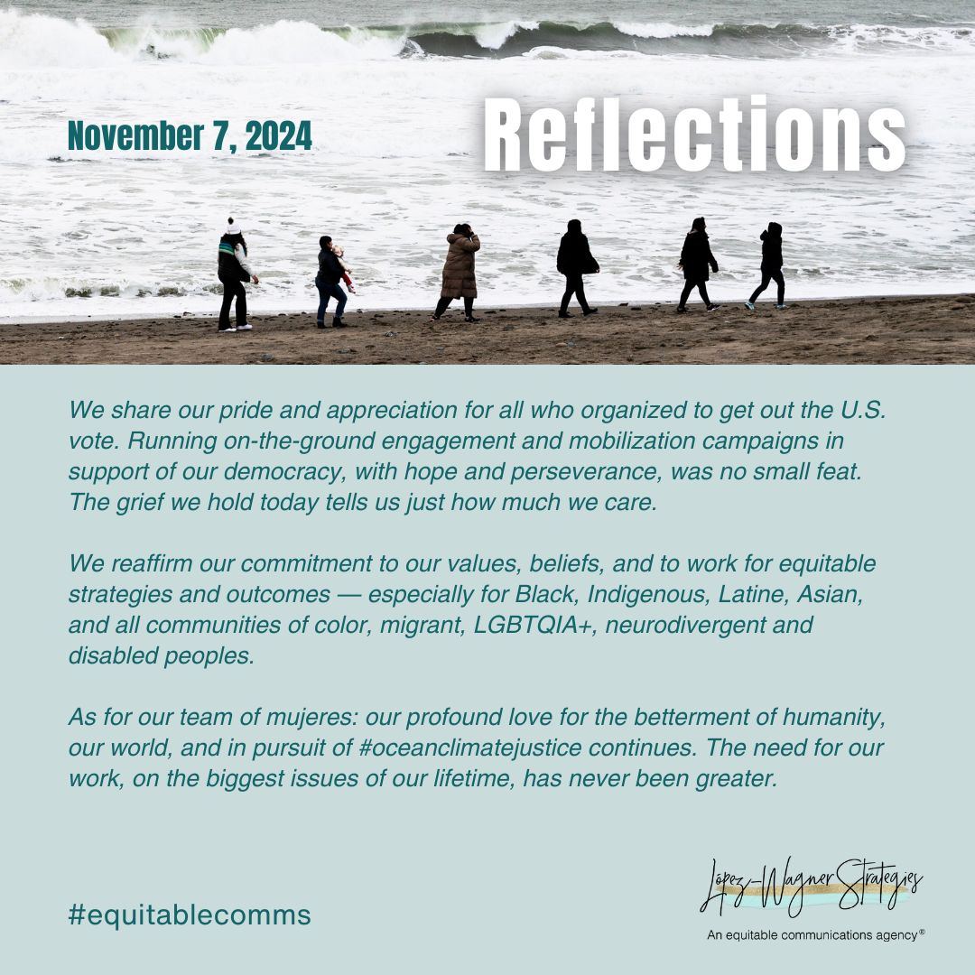 equitablecomms's tweet photo. Reflections on #2024Elections: "Our profound love for the betterment of humanity, our world, and in pursuit of ocean-climate justice continues. The need for our work, on the biggest issues of our lifetime, has never been greater."

#equitablecomms https://t.co/zD1cINacbY