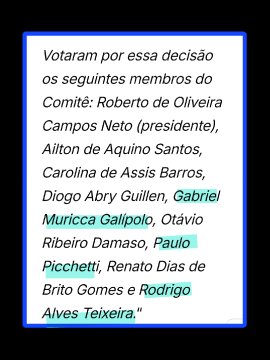 marcellgomess's tweet photo. @RodP13 Faltou citar ai que a Decisão foi unanime certo, ou seja os três que votaram também a favor foram indicados pelo governo atual, inclusive o próximo presidente do BC Galípolo https://t.co/CkuJs65FUP