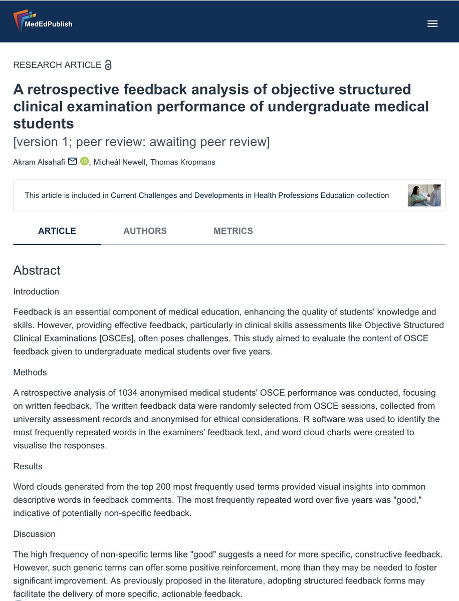 This retrospective analysis of OSCE performance highlights key insights into undergraduate medical students' skills and areas for improvement—essential reading for educators and students alike! 

🔗 ow.ly/pJyx50U2akt

#MedEdPublish #HealthProfessionsEducation