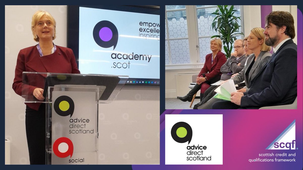 SCQFPartnership's tweet photo. 🌟 This morning, our CEO, @Pauline_SCQF, had the honour of speaking about #lifelonglearning at an inspiring open day hosted by @advicedotscot, with @ScotGov Cabinet Secretary for Education &amp; Skills @JennyGilruth in attendance.

#SCQF #LifelongLearning #Education https://t.co/Hhvp9HsD1l