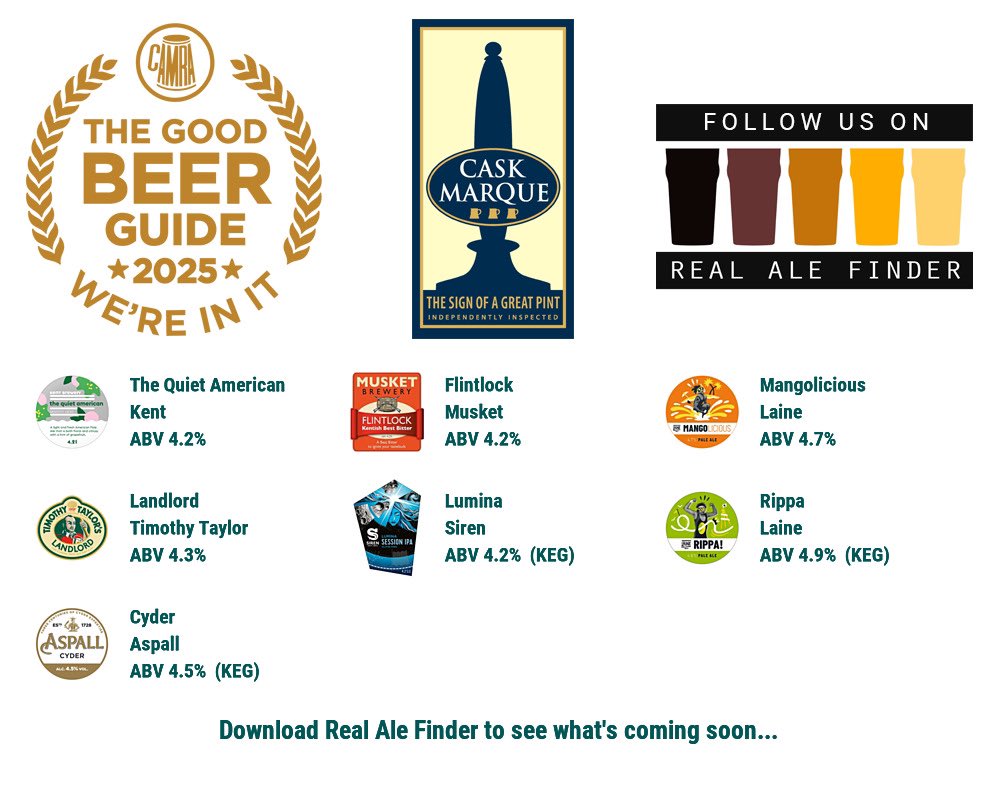 twosawyersCT1's tweet image. On the bar today!
Beer Board: bit.ly/3NA226u
#goodbeerguide @CAMRA_Official @caskmarque @kentbrewery @musketbrewery @LaineBrewCo @TimothyTaylors @SirenCraftBrew @Aspall 
#RealAleFinder