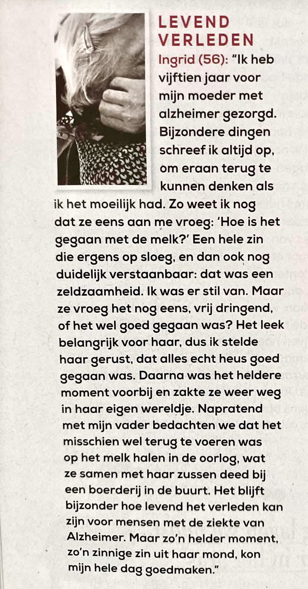 IngridKeestra's tweet image. Zo goed dat @Libelle in dit nummer @mantelzorgelijk in de redactie heeft gevraagd &amp;amp; aandacht besteedt aan de verhalen van gewone mantelzorgers! 
En trots dat een van mijn herinneringen met mijn moeder er ook in staat 💟

#mantelzorg #alzheimer #dementie