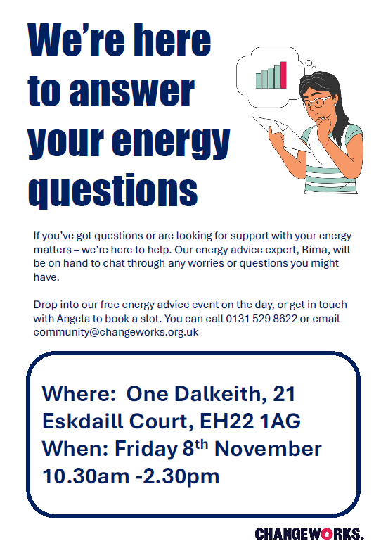 VOCAL Midlothian (@vocalmidlothian) on Twitter photo The <a href="/ChangeworksUK/">Changeworks</a> in Dalkeith project is running a drop-in event tomorrow! Householders can have a cuppa and a chat to get free and impartial advice on energy matters. Come along to One Dalkeith, 21 Eskdaill Court, on Fri 8 Nov from 10:30am to 2:30pm. The <a href="/ChangeworksUK/">Changeworks</a> in Dalkeith project is running a drop-in event tomorrow! Householders can have a cuppa and a chat to get free and impartial advice on energy matters. Come along to One Dalkeith, 21 Eskdaill Court, on Fri 8 Nov from 10:30am to 2:30pm.