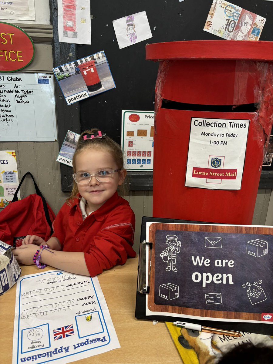 P2Lorne's tweet photo. Our P2/3 Post Office is open for business 📮 our new worker H enjoyed stamping everyone’s passport applications ✉️ 🛂  @LorneStreetPS https://t.co/BKW9zhrrZB