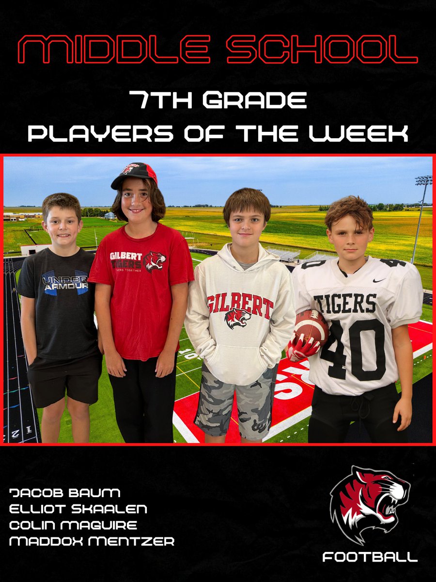 🔥🏈7th GRADE PLAYERS OF THE WEEK!! 🏈🔥

Jacob, Elliot, Colin, and Maddox were our special guests last week during Team Meal as the 7th Grade Players of the Week!  

Congrats! 💪💪